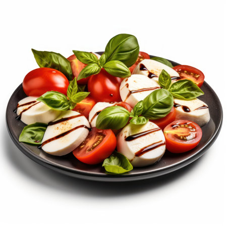 Fresh Italian Caprese Salad on a Plate Isolated on White Background. Generative AIの素材