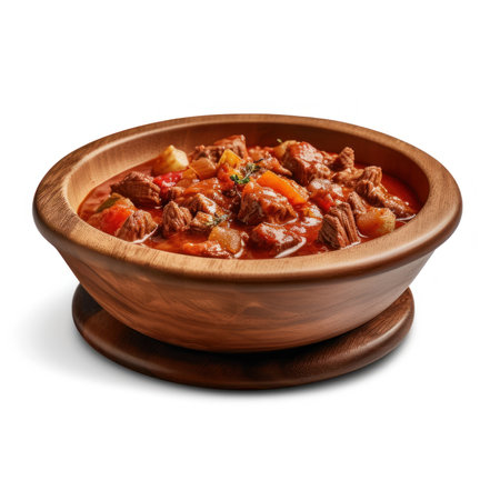 Hearty Hungarian Goulash in a Bowl on White Background. Generative AIの素材
