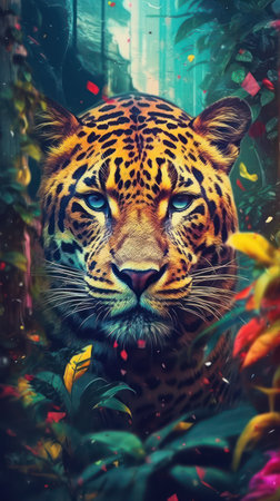 Comic style Leopard Hunter in the Jungle. Generative AIの素材