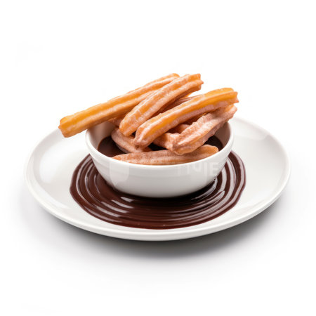 Delicious Mexican Churros with Chocolate Sauce on a Plate. Generative AIの素材