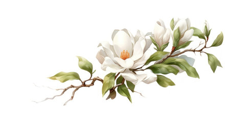 Creamy White Magnolia Bouquet on Contemporary Style Isolated on White Background. Generative AIの素材