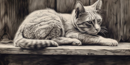 Industrial Farmhouse Style Cat Pencil Drawing. Generative AIの素材