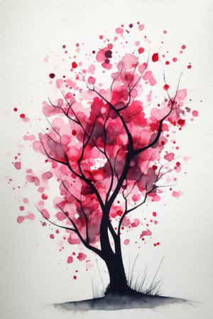 Minimalistic Redbud Tree Watercolor Paintingの素材