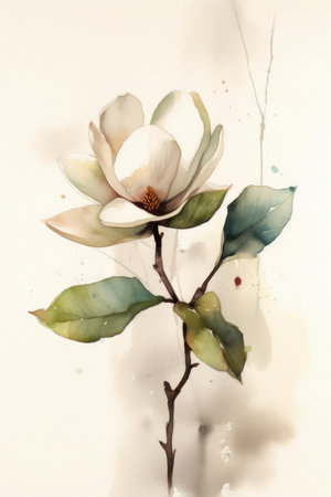 Minimalistic Magnolia Tree Watercolor Paintingの素材
