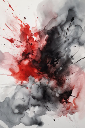 Abstract Watercolor Painting in Red and Gray Tones. Generative AIの素材