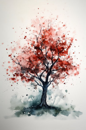 Watercolor Dogwood Tree Painting with a Simple and Minimalistic Style. Generative AIの素材