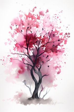 Minimalistic Redbud Tree Watercolor Paintingの素材