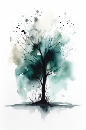 Winter Watercolor: Minimalist Tree Painting. Generative AIの素材