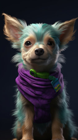 Colorful Animation Stills: Small Puppy with Green and Purple Bandanaの素材