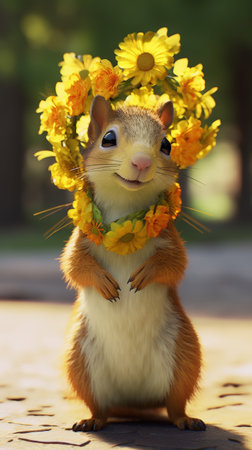 Colorful Animation: Small Squirrel with Flower Crownの素材
