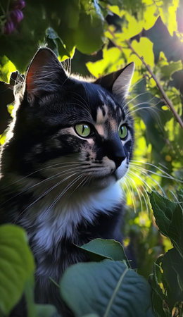 Feline Enjoying the Summer Sunlight. Generative AIの素材