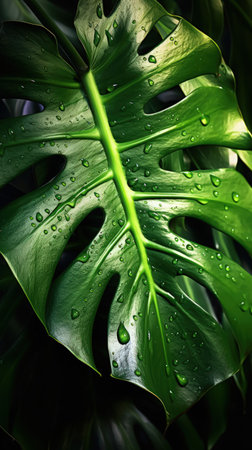 Translucent Monstera Leaf in Extreme Macro Close-Up. Generative AIの素材