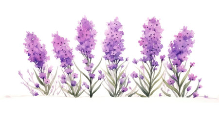 Cool Lavender Watercolor Bundle on White Background in Modern Style. Generative AIの素材