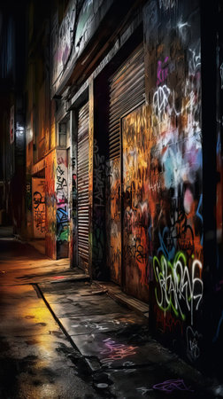 Bold and Gritty Urban Chaos in Contemporary Era: A Digital Street Art Masterpiece. Generative AIの素材