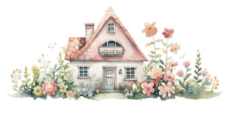 Charming Watercolor Housewarming Illustration on White Background. Generative AIの素材