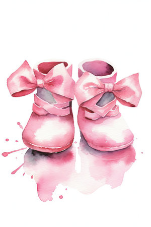 Watercolor Baby Girl Birth Announcement Illustration on White Backgroundの素材