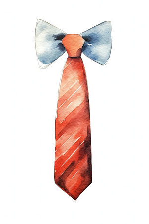 Watercolor Father's Day Illustration with Tie and Mustache on White Backgroundの素材