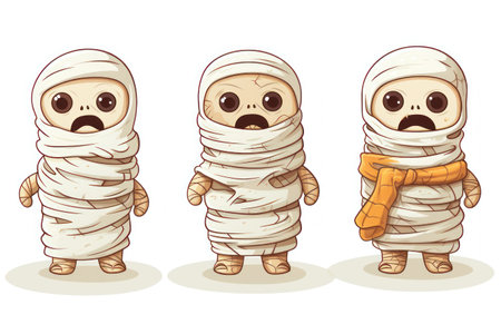 Spooky Halloween Stickers: Mummies Isolated on White Background AI Generatedの素材