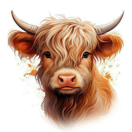 Adorable Baby Highland Cow Clipart on White Background AI Generatedの素材