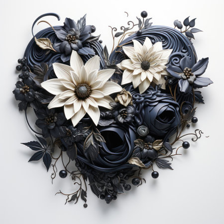 Gothic Style Flower Heart Clipart on White Background AI Generatedの素材