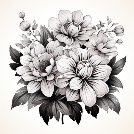 Minimalist Black and White Flowers for Coloring Book AI Generatedの素材