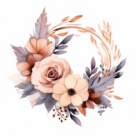 Minimalist Flower Wreath Clipart on White Background AI Generatedの素材