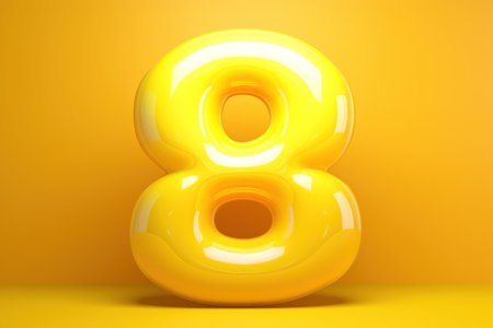 Floating Inflatable Number 8 Against Yellow Background AI Generatedの素材