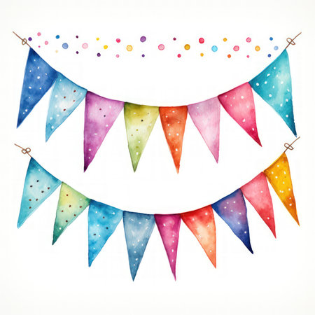 Colorful Watercolor Bunting Clipart on White Background AI Generatedの素材