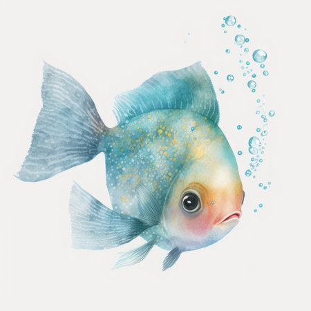 Colorful Watercolor Fish Illustration for Baby Book AI Generatedの素材