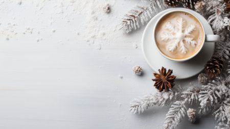 A Cup of Coffee on a Beautiful Decorated Clear White Table AI Generatedの素材