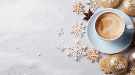 A Cup of Coffee on a Beautiful Decorated White Surface AI Generatedの素材