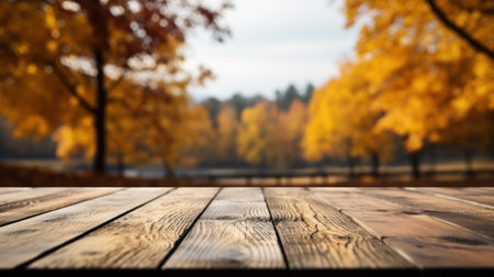 Minimalist White Wooden Table with Blurred Background AI Generatedの素材