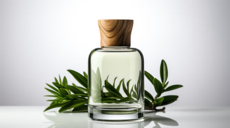 Elegant Eco-Friendly Glass Skincare Bottle with Natural Design AI Generatedの素材
