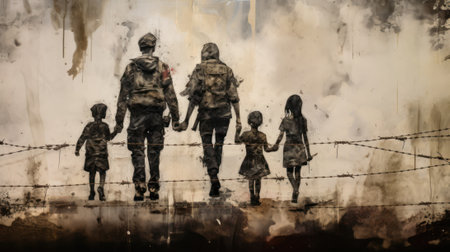 Soldier Holding Hands with Family in Heartwarming Moment AI Generatedの素材