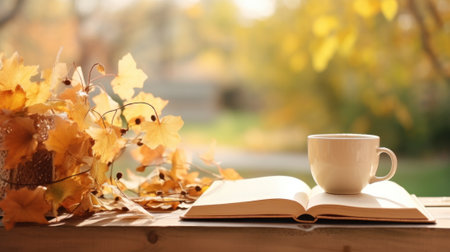 A Stack of Books on a Table Next to a Cup of Coffee AI Generatedの素材
