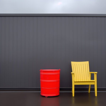 Minimal Garden Furniture with Pops of Color in Interesting Interior Design Shot AI Generatedの素材