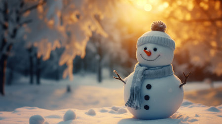 Magical Christmas Snowman in Cinematic Photography AI Generatedの素材