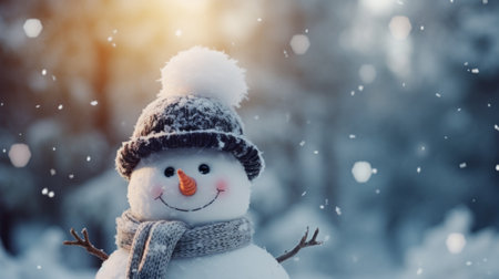 Magical Christmas Snowman in Cinematic Photography AI Generatedの素材