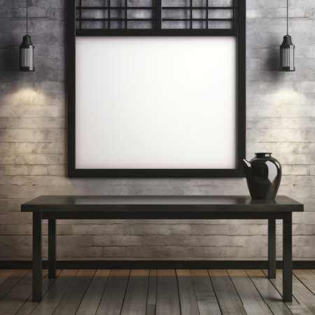 Empty Picture Frame in a Japanese Tatami Room AI Generatedの素材