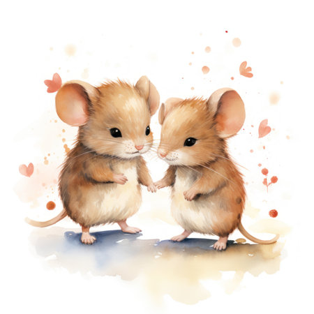 Two Little Mice Kissing Clipart on White Background AI Generatedの素材
