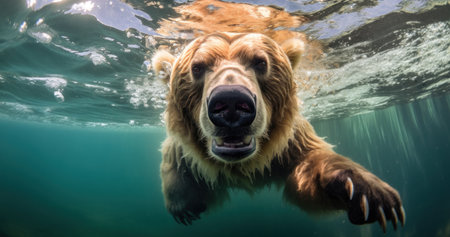 Surrealistic Bear Swimming Underwater with Water Ripples AI Generatedの素材