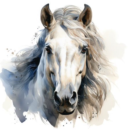Watercolor White Horse Head Clipart on White Background AI Generatedの素材