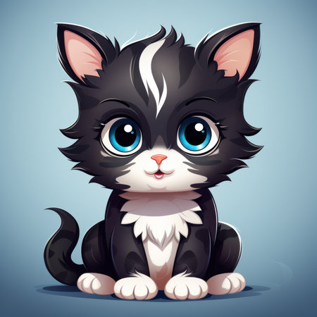 Adorable Black and White Kitten Clipart on White Background AI Generatedの素材