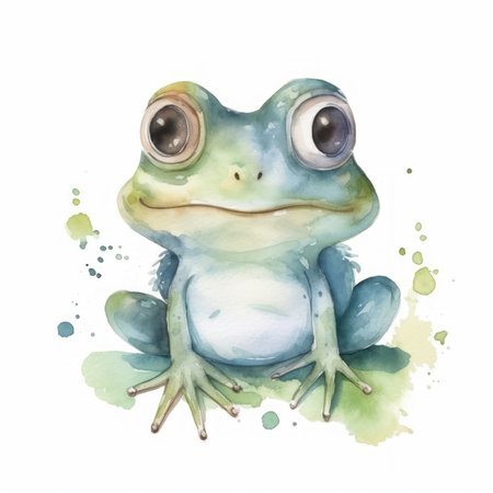 Adorable Baby Frog Clipart on White Background AI Generatedの素材