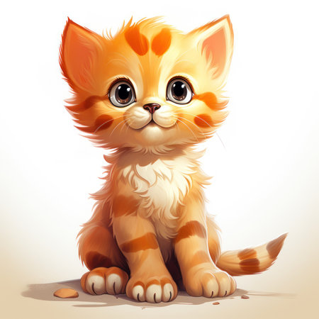 Adorable Ginger Kitten Clipart on White Background AI Generatedの素材