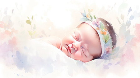 Adorable Japanese Baby with Beautiful Background Elements AI Generatedの素材