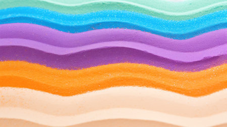 Vibrant Close-Up of Rainbow-Colored Sand Stripes AI Generatedの素材