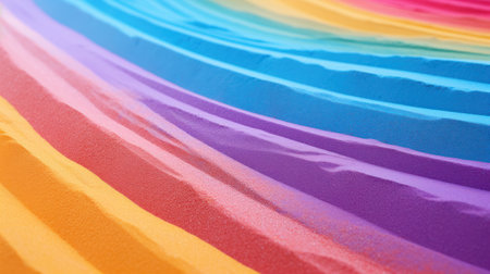Vibrant Close-Up of Rainbow Colored Sand Stripes AI Generatedの素材