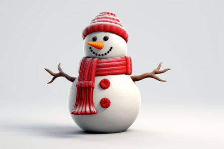 Cheerful Snowman in White Studio with Red Hat and Scarf AI Generatedの素材