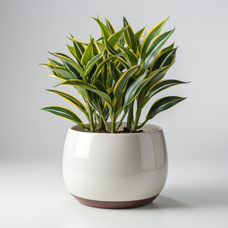 Fresh Green Houseplant in White Ceramic Pot on Clean Background AI Generatedの素材